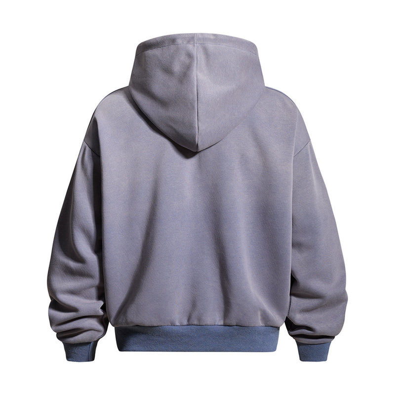 Vintage Graphic Zip-Up Hoodie – Distressed Letter Print, Spray-Dyed Oversized