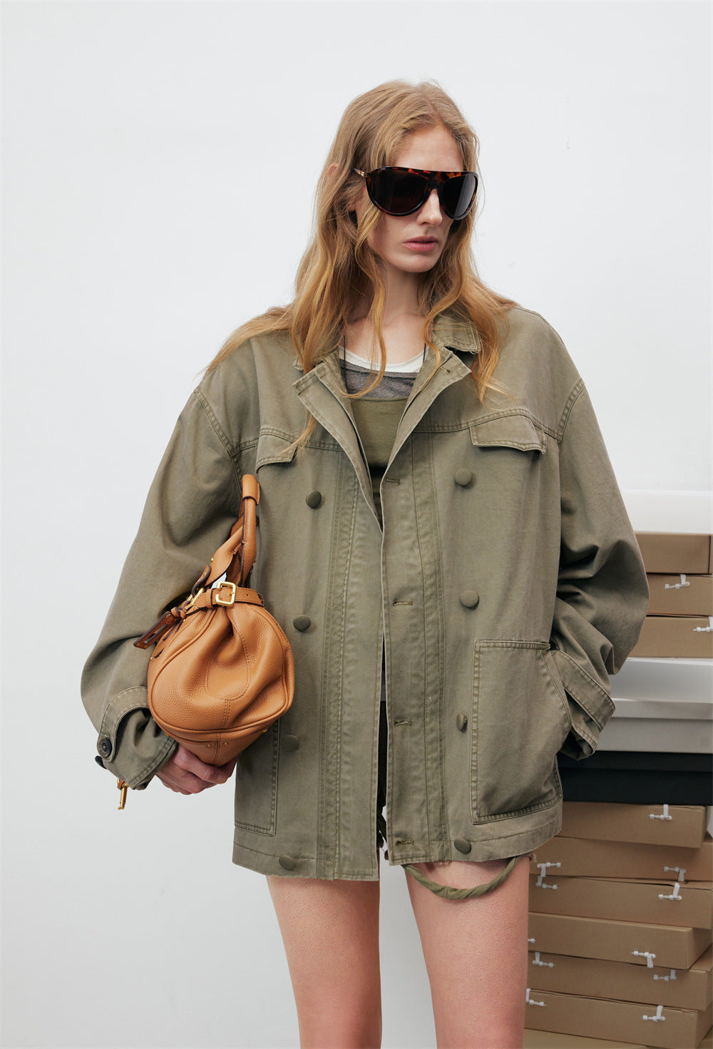 Oversized Workwear Jacket – Men's Olive Double-Breasted Utility Coat