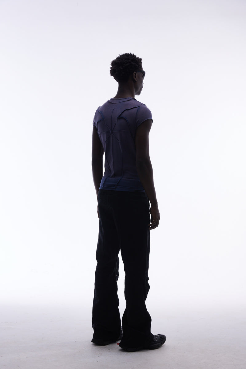 T-shirt manches courtes déconstruit à coutures 3D en relief – Streetwear délavé coupe ajustée
