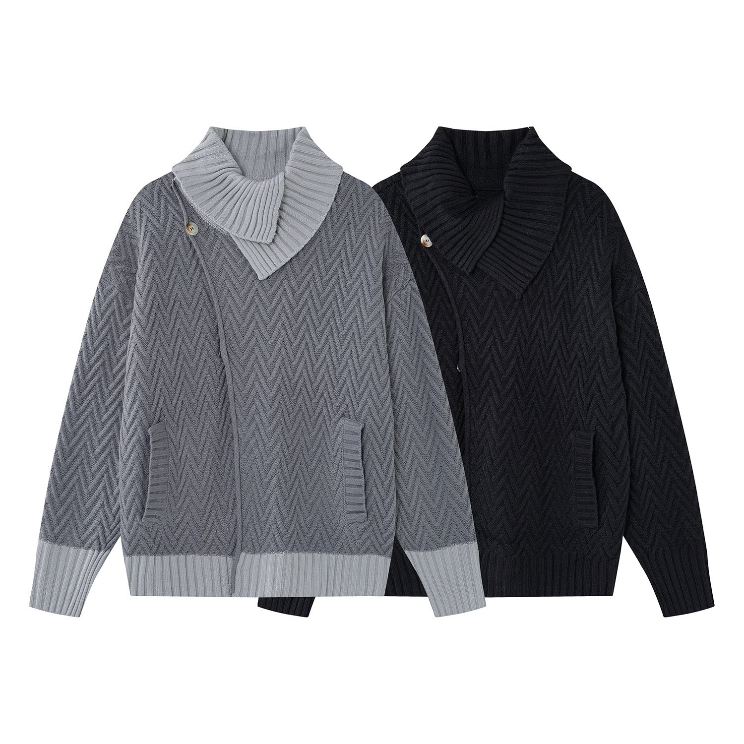 Cardigan en maille torsadée chevrons avec col châle et poches avant