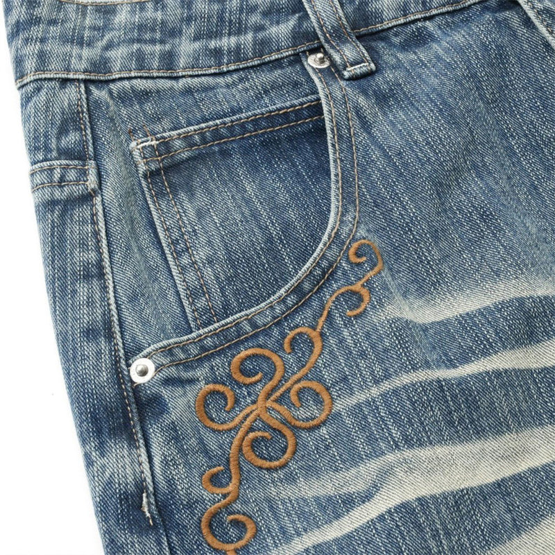 Light Blue Baggy Jeans Men – Vintage Wash Wide-Leg Denim with Punk Embroidery