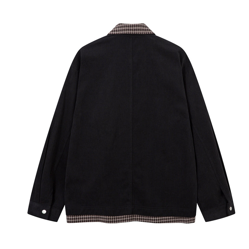Men's Plaid-Lined Zip-Up Harrington Jacket – Layered Collar Workwear Coat