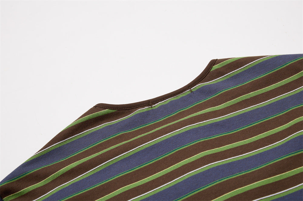 American Vintage Striped Henley Graphic T-Shirt – Oversized Short Sleeve