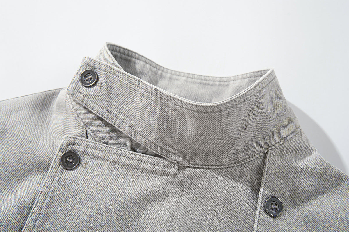 Asymmetrische Jeansjacke mit doppeltem Knopfverschluss – Vintage-Workwear-Stil