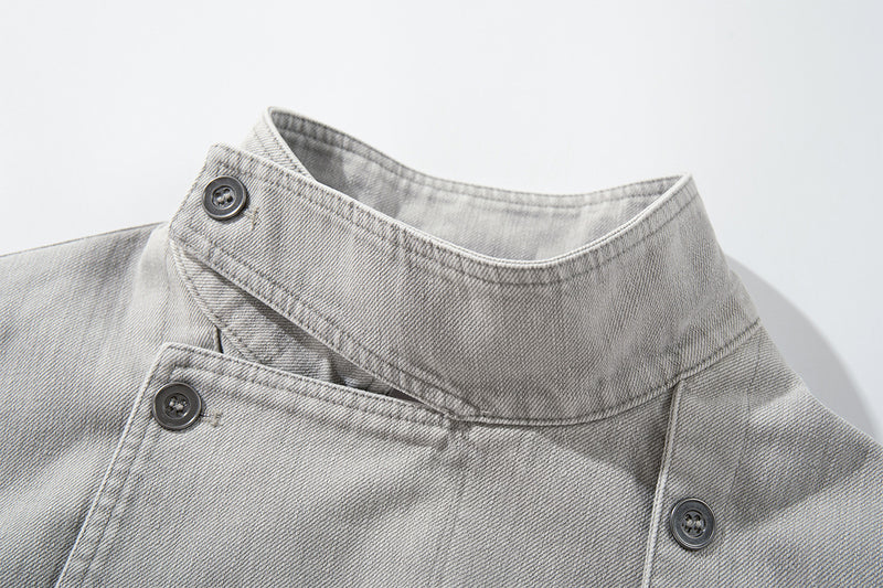 Asymmetrische Jeansjacke mit doppeltem Knopfverschluss – Vintage-Workwear-Stil