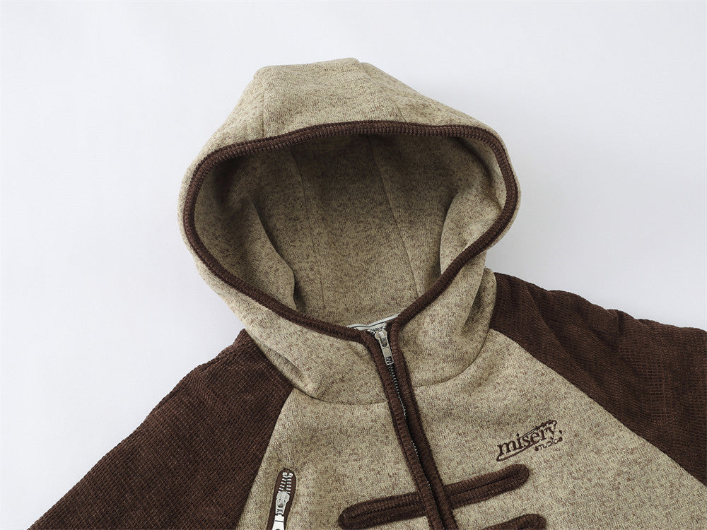 Veste hoodie zippée matelassée à manches raglan color block – Kaki et marron
