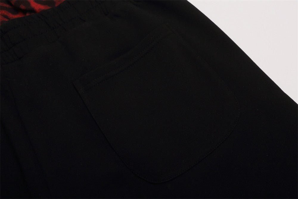 Wide-Leg Sweatpants with Leopard Print Double Waistband & Side Studs