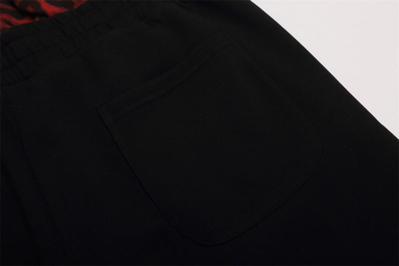 Wide-Leg Sweatpants with Leopard Print Double Waistband & Side Studs
