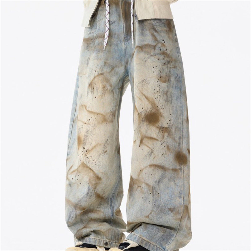 Distressed Jeans for Men – Baggy Wide-Leg Tie-Dye Washed Denim