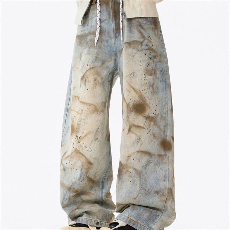 Distressed Jeans for Men – Baggy Wide-Leg Tie-Dye Washed Denim