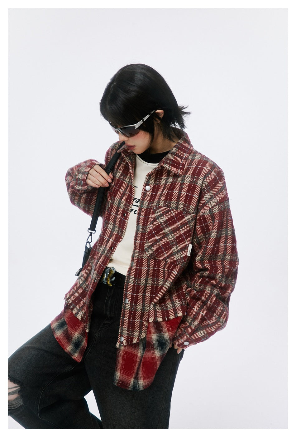 Vintage Plaid Patchwork Fringe Jacket – Oversized Unisex Overshirt