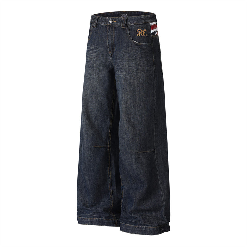 Wide-Leg Jeans with Union Jack Leather Waistband Detail