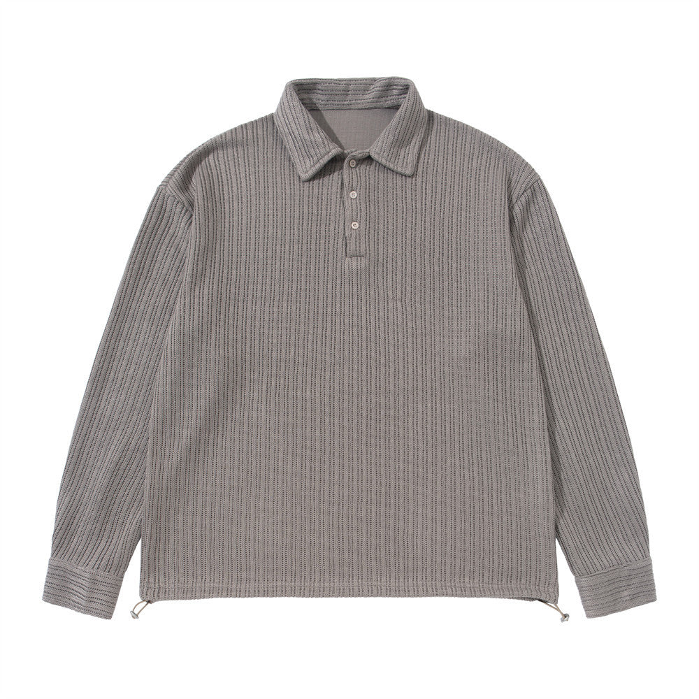 Men's Long Sleeve Collared Shirt – Ribbed Texture Oversized Polo