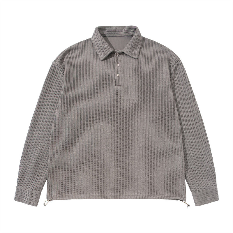 Men's Long Sleeve Collared Shirt – Ribbed Texture Oversized Polo