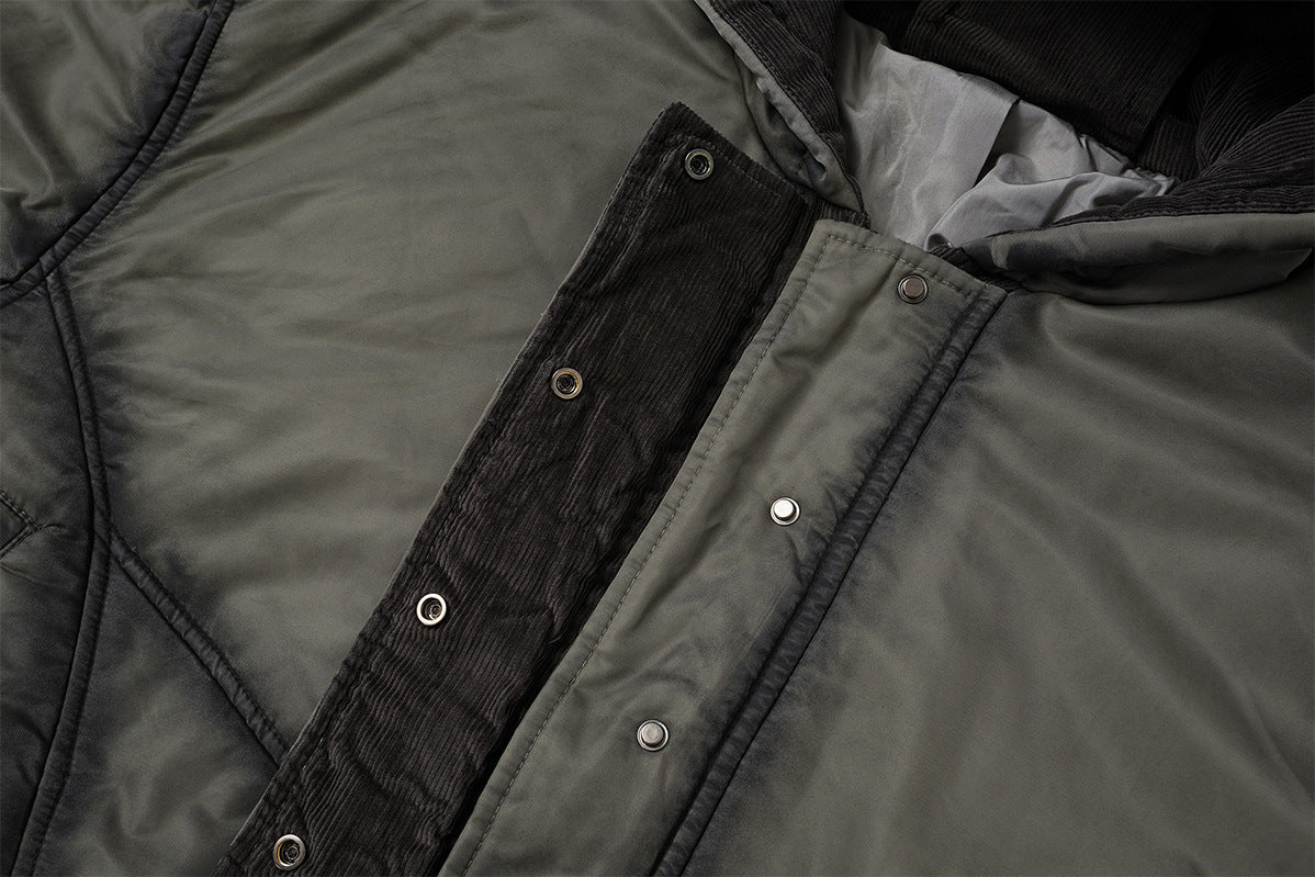 Hooded Bomber Puffer Jacket – Washed Finish with Exposed Seam Detailing