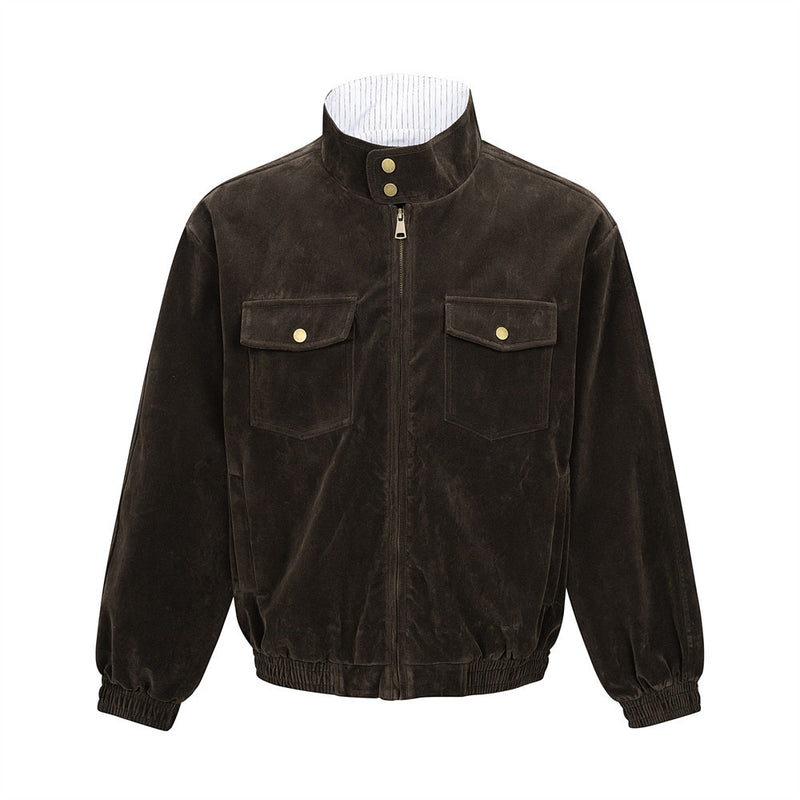 Men's Velvet Harrington Bomber Jacket – Stand Collar, Relaxed Fit