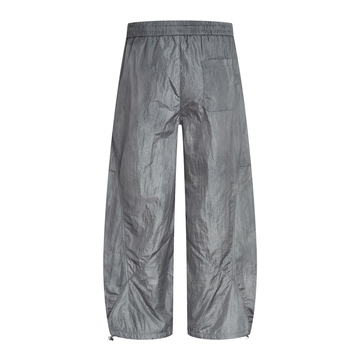 Wide-Leg Parachute Cargo Pants – Oversized Crinkle Nylon Drawstring Trousers