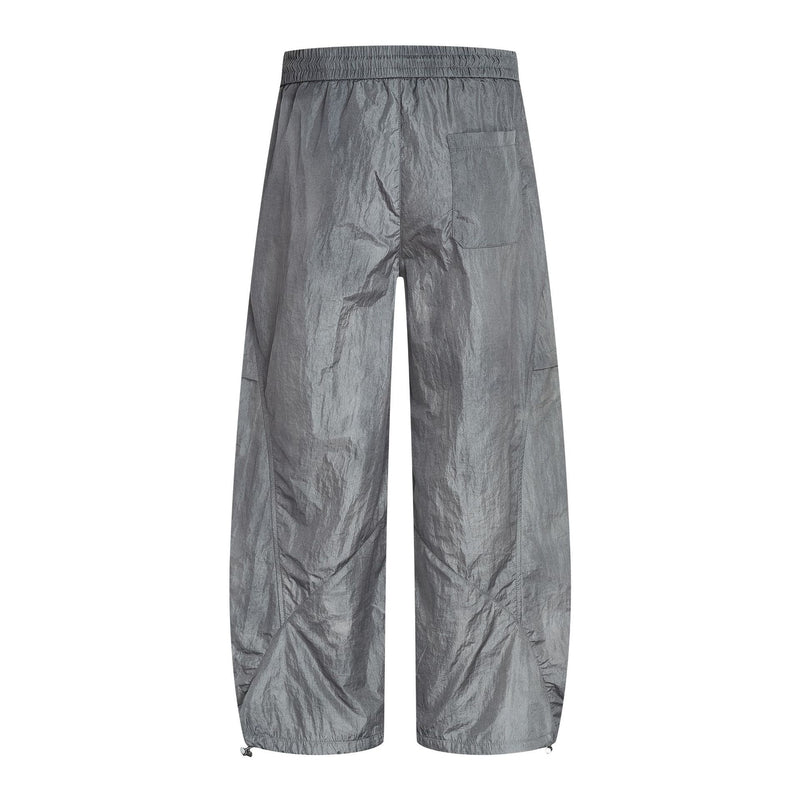 Wide-Leg Parachute Cargo Pants – Oversized Crinkle Nylon Drawstring Trousers