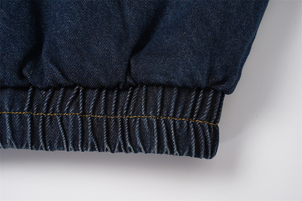 Veste en jean oversize délavée foncée – Veste streetwear à col et boutons-pression