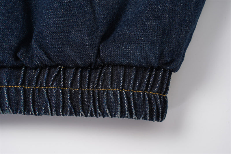 Veste en jean oversize délavée foncée – Veste streetwear à col et boutons-pression
