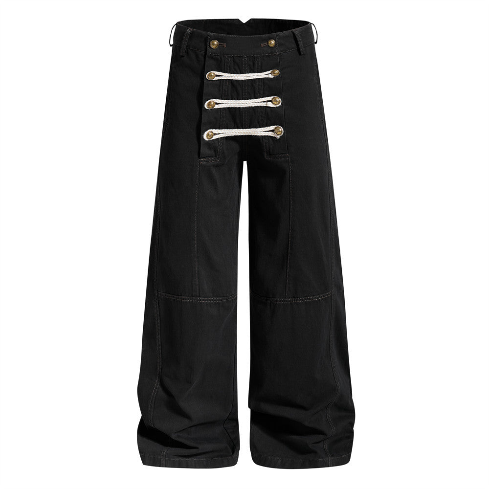 Wide-Leg Trousers with Double-Breasted Rope Detail