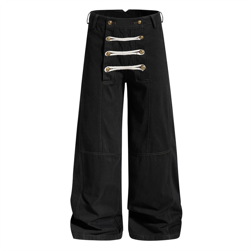 Wide-Leg Trousers with Double-Breasted Rope Detail