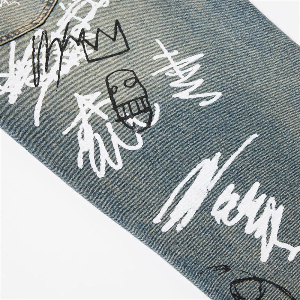 Graffiti Print Wide-Leg Jeans – Punk Streetwear Straight Baggy Denim