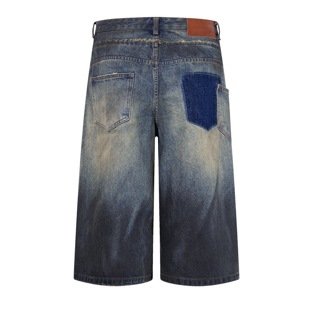 Ripped Wide-Leg Denim Shorts – Distressed Cargo Pocket Washed Jorts