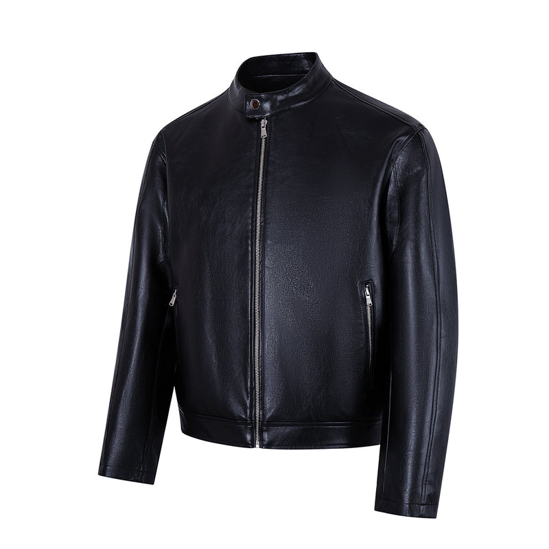 Men's Black Faux Leather Moto Jacket – Relaxed Fit Biker Style