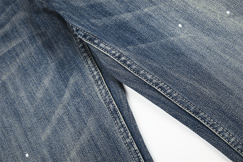 Punk Washed Distressed Flare Jeans – Men's Wide-Leg Denim with Paint Splatter &