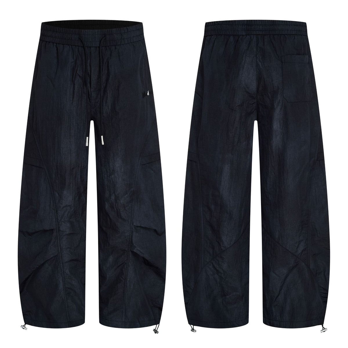 Wide-Leg Parachute Cargo Pants – Oversized Crinkle Nylon Drawstring Trousers