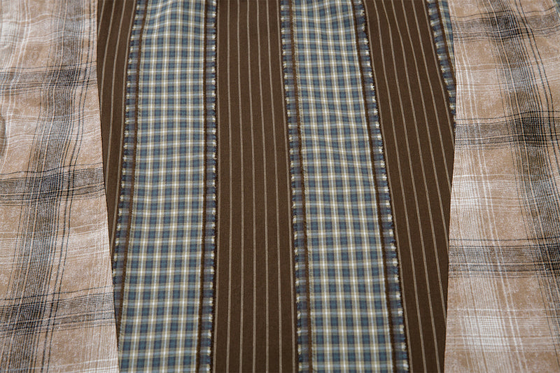 Surchemise patchwork à carreaux et rayures – Coupe décontractée, manches longues boutonnées