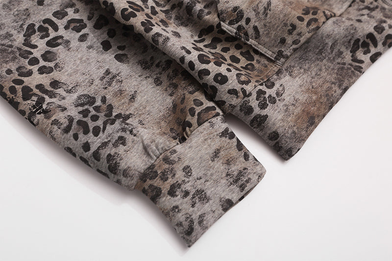 Leopard Print Zip-Up Hoodie – Vintage American Streetwear Oversized Cardigan