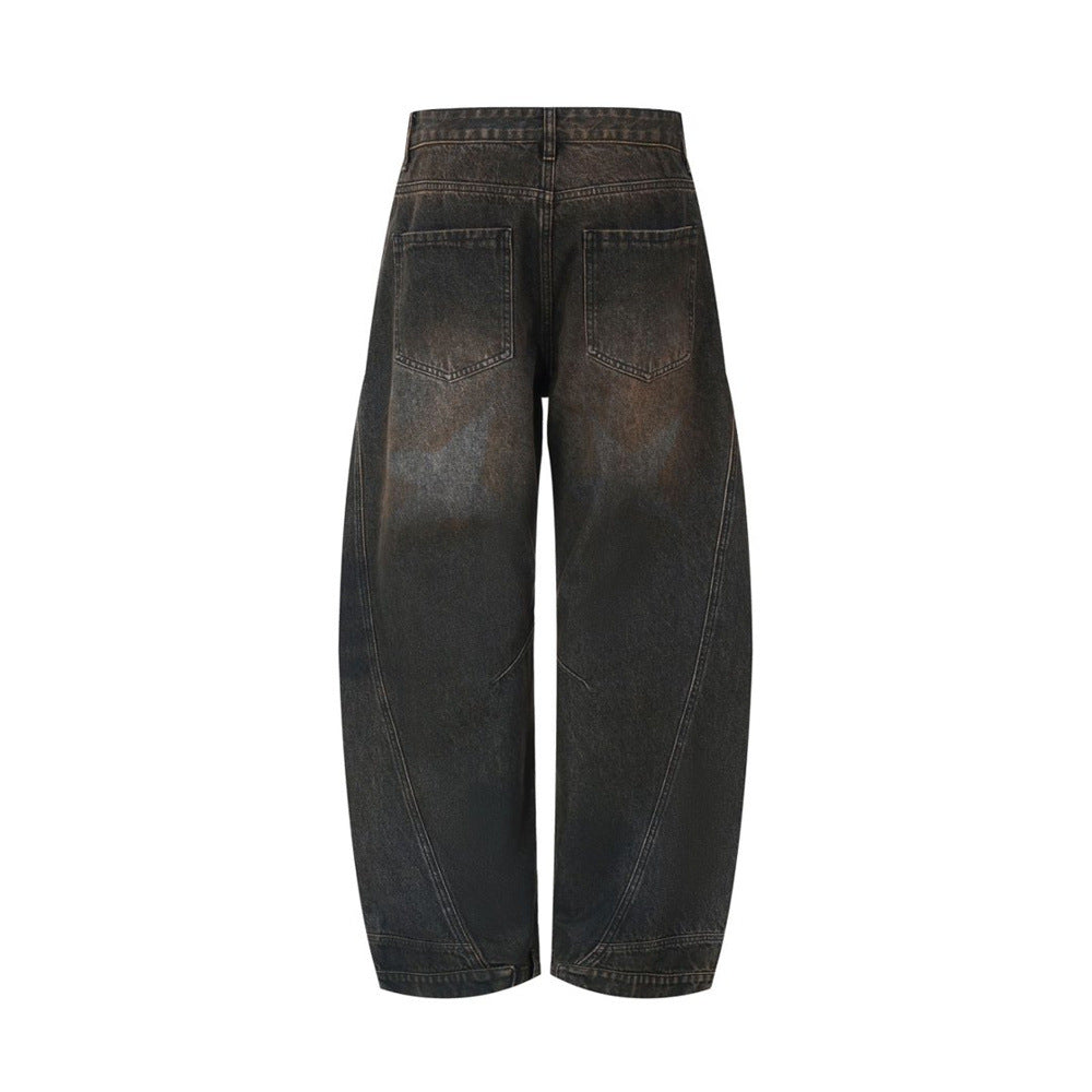 Baggy Jeans Men – Distressed Wide-Leg Barrel Fit with Deconstructed Seam Detail
