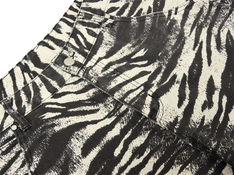 Zebra Print Wide-Leg Jeans – Men's Straight Fit Punk Street Style Denim Pants