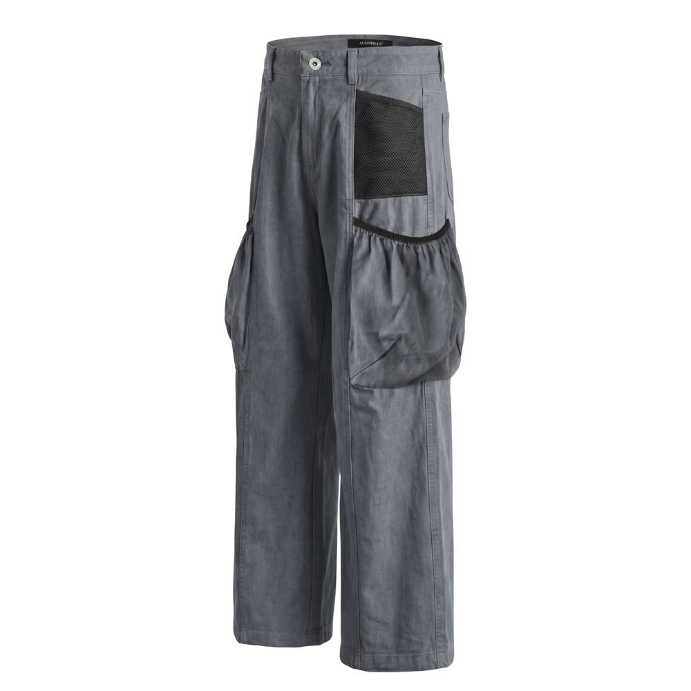Men's Loose Fit Cargo Pants Wide Leg Bubble Pocket Deconstructed Trousers