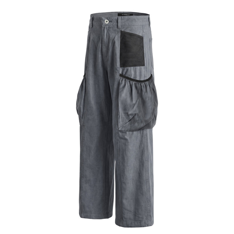 Men's Loose Fit Cargo Pants Wide Leg Bubble Pocket Deconstructed Trousers
