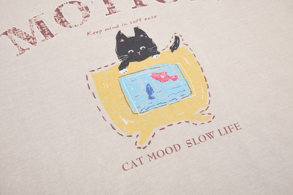 Motion Cat Mood Slow Life Graphic T-Shirt | Vintage Washed Cotton Tee