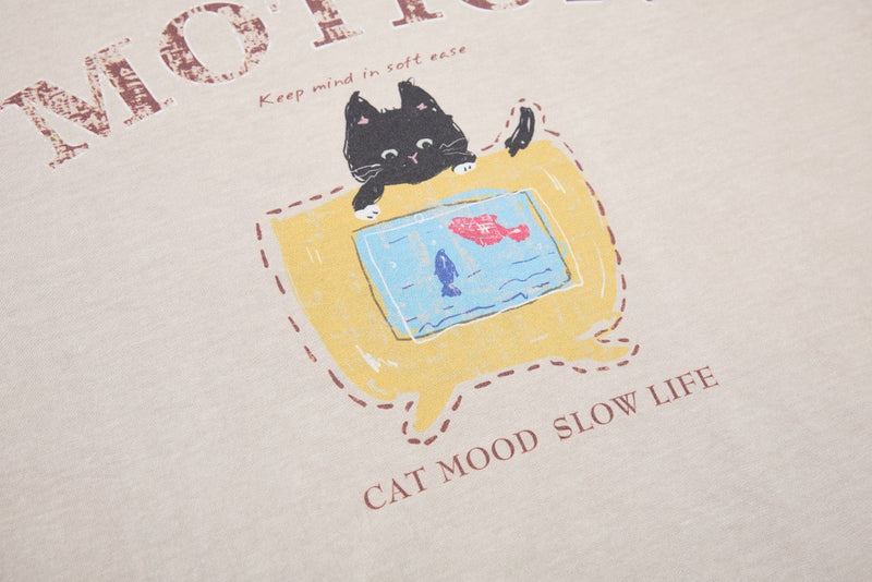 Motion Cat Mood Slow Life Graphic T-Shirt | Vintage Washed Cotton Tee