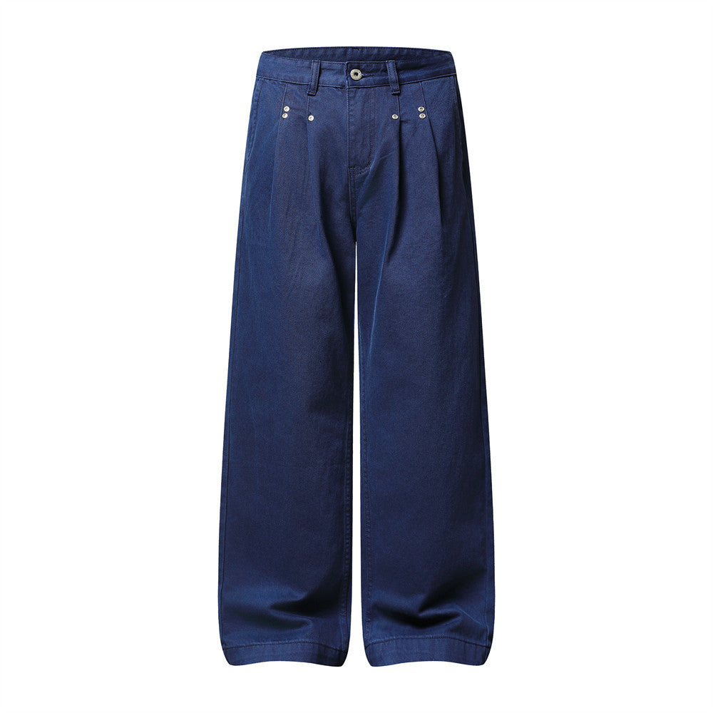 Wide-Leg Pleated Trousers – Men's High-Street Solid Color Straight-Cut Pants
