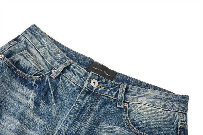 Men's Vintage Washed Baggy Wide-Leg Jeans – Distressed Straight-Fit Denim