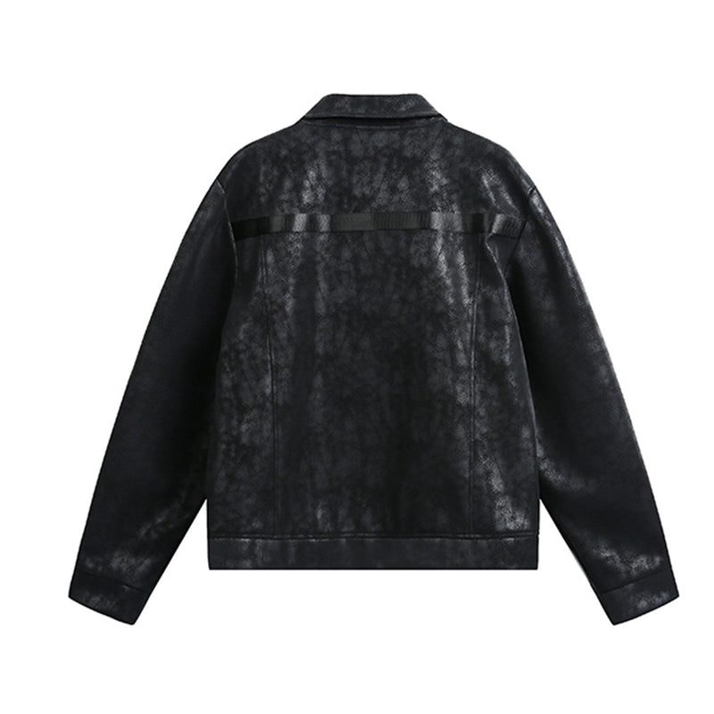 Veste trucker noire en similicuir PU – Style punk streetwear et moto