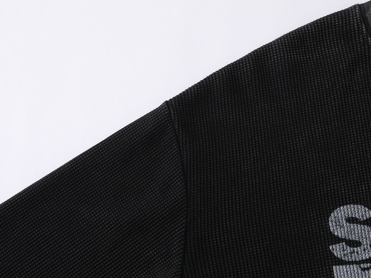 SLC Punk Langarmshirt aus Waffelstrick mit Grafikprint – Verwaschenes Schwarz