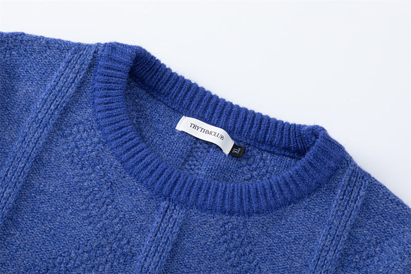 Men's Relaxed-Fit Crewneck Pullover Sweater with Diamond Cable Knit Texture