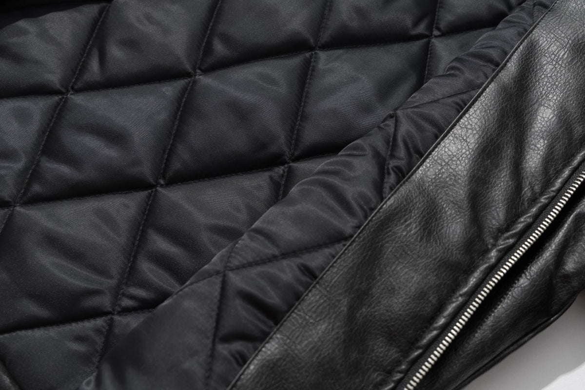 Gothic Cross Moto Jacket – Padded Faux Leather with Military Buttons & Cross