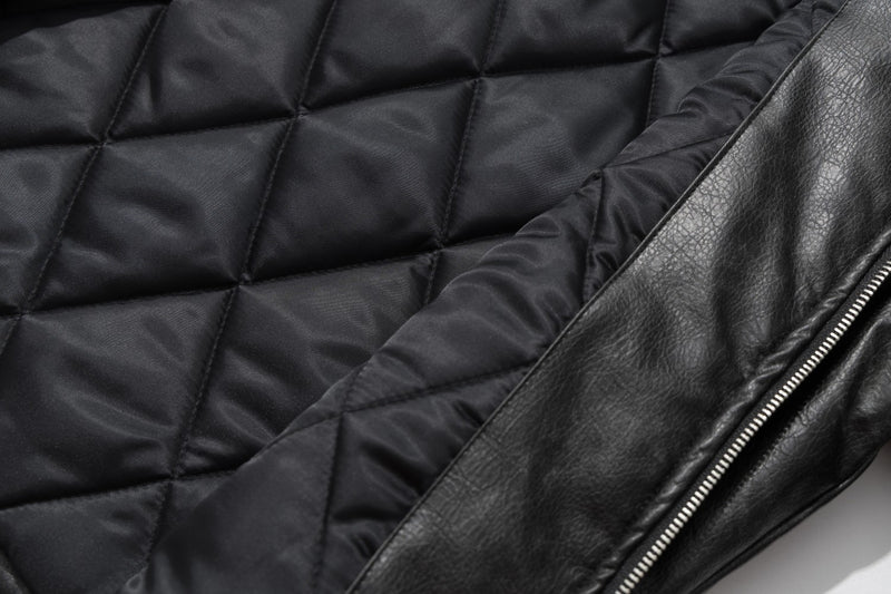 Gothic Cross Moto Jacket – Padded Faux Leather with Military Buttons & Cross