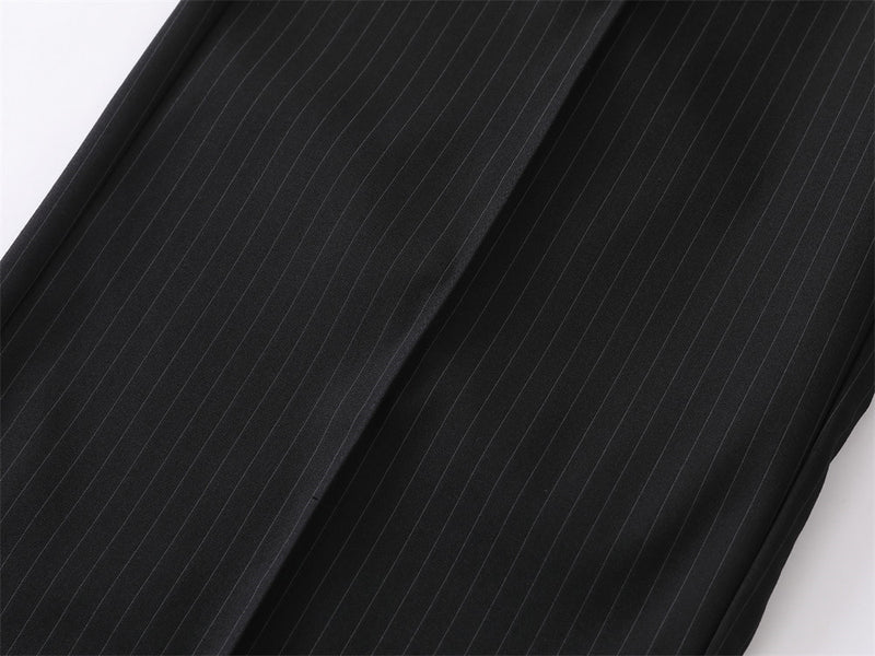Black Pinstripe Wide-Leg Trousers – Pleated Relaxed Fit Dress Pants