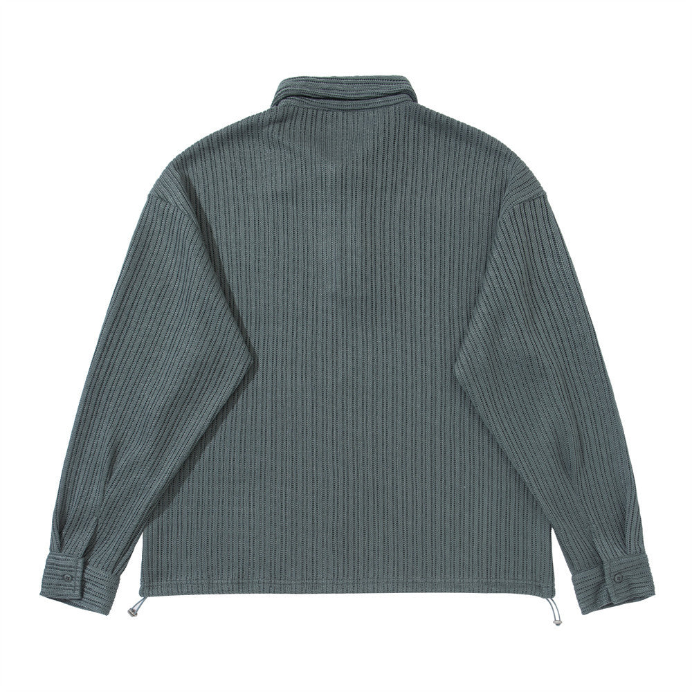 Men's Long Sleeve Collared Shirt – Ribbed Texture Oversized Polo