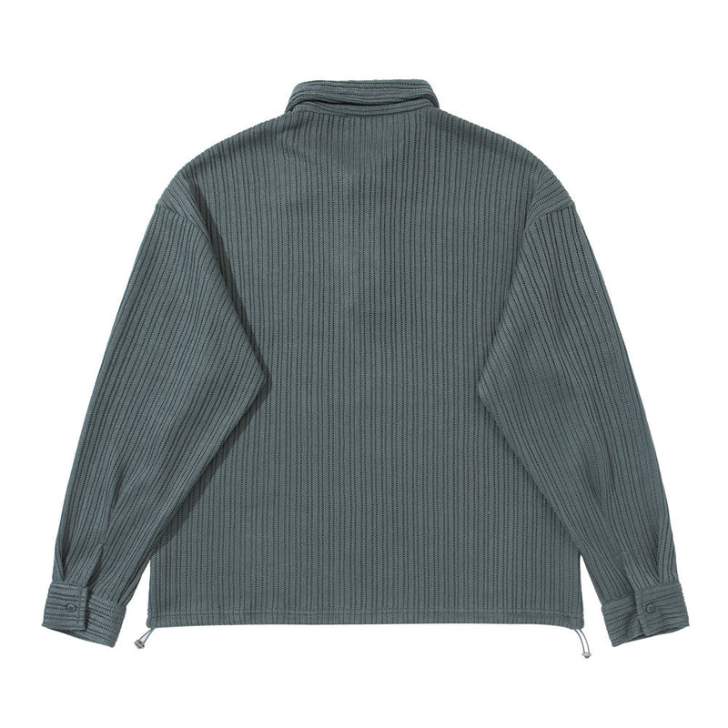 Men's Long Sleeve Collared Shirt – Ribbed Texture Oversized Polo
