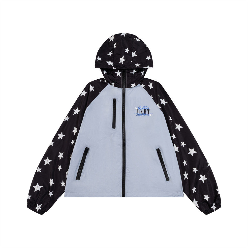 Dark Harvest Star Print Colorblock Raglan Windbreaker Jacket